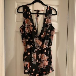 Satin Flower Deep V Satin Romper